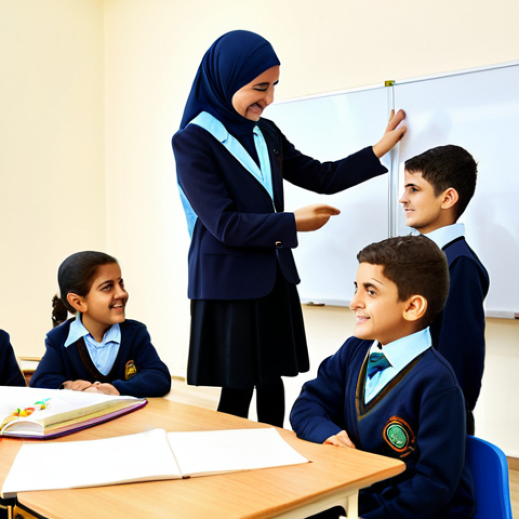 A diverse group of young Turkish primary school children, fully clothed in modest, age-appropriate school attire, are actively engaged in a collaborative, play-based learning activity in a bright, modern classroom. The female teacher, professionally dressed, guides them gently. The classroom features colorful educational materials, subtle Turkish cultural motifs on the walls, and a large interactive whiteboard displaying a creative learning exercise. Children are smiling, showing curiosity and critical thinking. The scene emphasizes foundational learning and a nurturing environment. Perfect anatomy, correct proportions, natural pose, well-formed hands, proper finger count, natural body proportions. Professional photography, high resolution, detailed, safe for work, appropriate content, family-friendly.