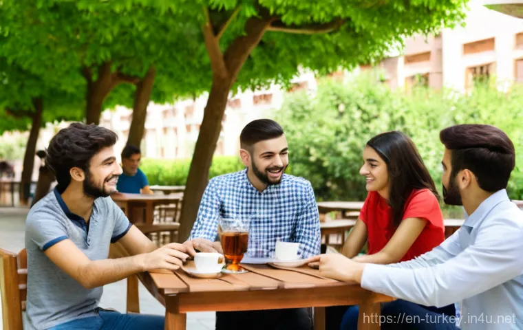 튀르키예에서의 대학 생활 - **Prompt:** A diverse group of young adult students, dressed in casual yet modest attire, gathered i...