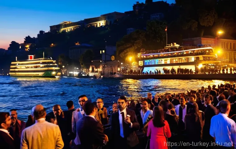 튀르키예 재즈 페스티벌 일정 - **"An enchanting evening scene at the Istanbul Jazz Festival. A diverse and elegantly dressed crowd,...