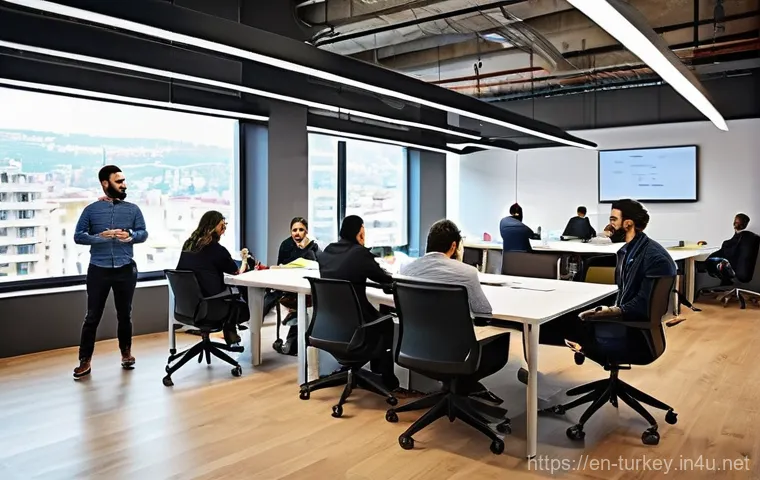 튀르키예의 독특한 경제적 혁신 - **Prompt 1: A Bustling Turkish Tech Hub**
    "A vibrant, wide-angle shot of a modern, open-plan tec...