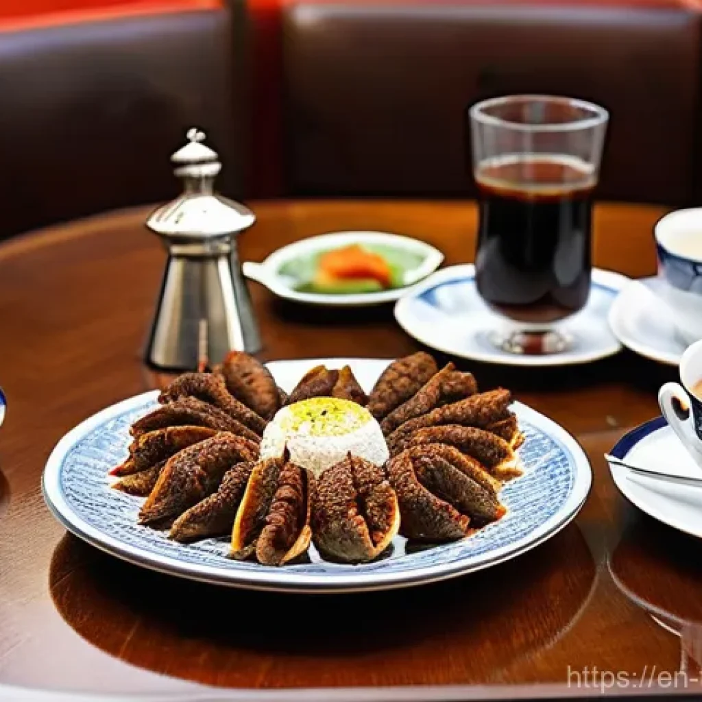 튀르키예 독특한 스토리텔링 여행 - **A Culinary Journey in an Istanbul Eatery:**
    A vibrant and inviting scene inside a traditional,...