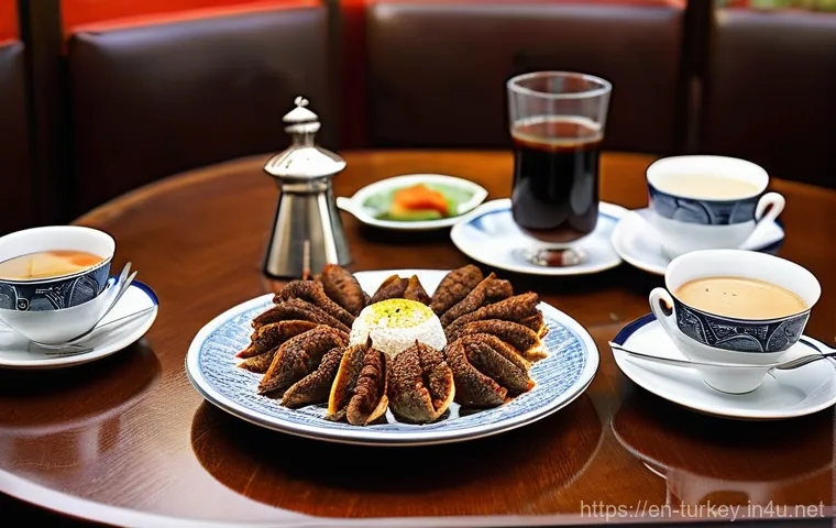 튀르키예 독특한 스토리텔링 여행 - **A Culinary Journey in an Istanbul Eatery:**
    A vibrant and inviting scene inside a traditional,...