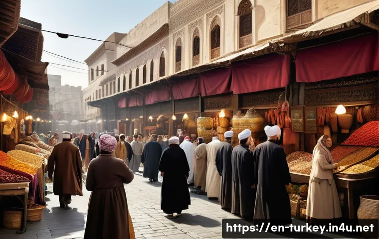 튀르키예에서 배우는 역사적 교훈 - A detailed, historically rich scene depicting the Ottoman Empire&rsquo;s multicultural society at a bustli...