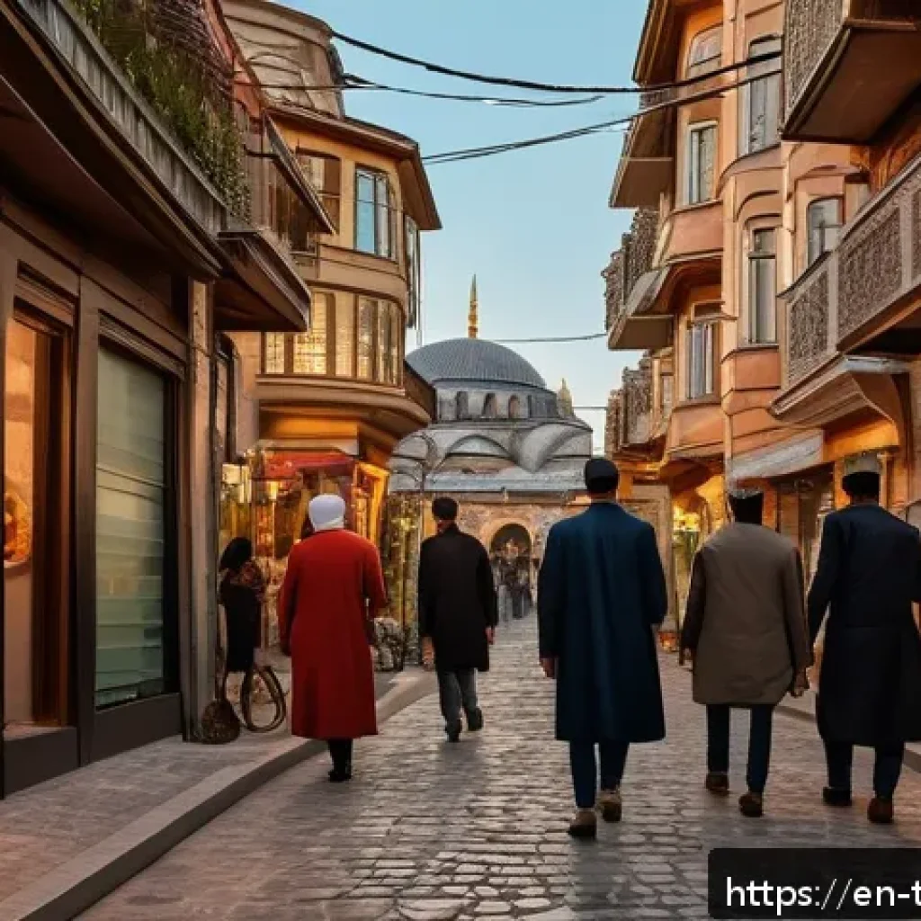 튀르키예의 영화 제작 과정 - A cinematic scene set in a vibrant Istanbul street during golden hour, featuring diverse characters ...
