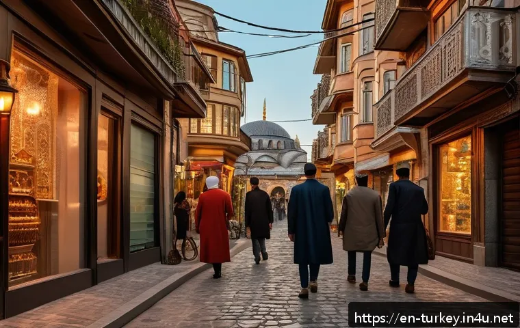 튀르키예의 영화 제작 과정 - A cinematic scene set in a vibrant Istanbul street during golden hour, featuring diverse characters ...