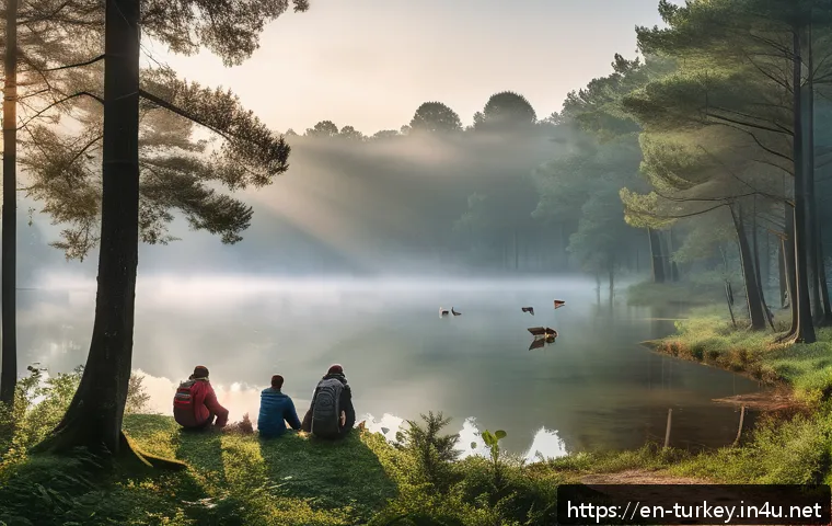 튀르키예의 주요 자연 보호 구역 - A serene forest scene in Belgrad Forest near Istanbul during early morning mist, featuring dense oak...