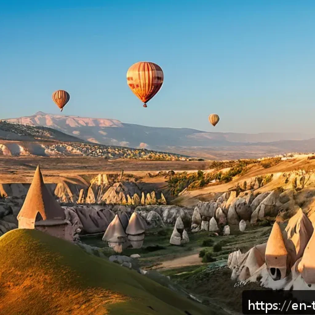 튀르키예 인기 사진 촬영지 - A breathtaking early morning scene in Cappadocia featuring dozens of colorful hot air balloons gentl...
